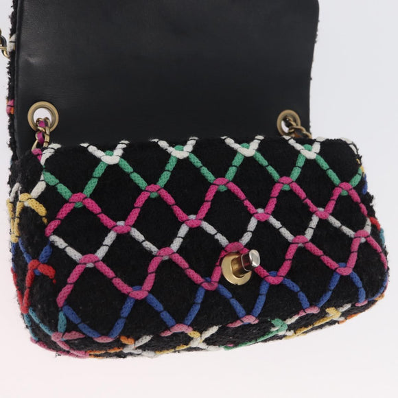 CHANEL Mini Matelasse 20 Chain Shoulder Bag Tweed Black Gold CC Auth 171505SAM