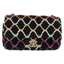 CHANEL Mini Matelasse 20 Chain Shoulder Bag Tweed Black Gold CC Auth 171505SAM-13