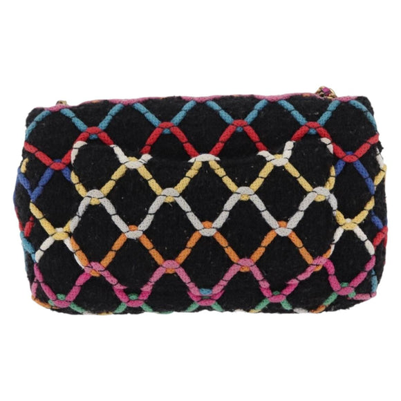CHANEL Mini Matelasse 20 Chain Shoulder Bag Tweed Black Gold CC Auth 171505SAM