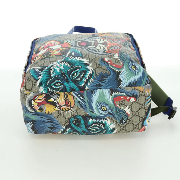 GUCCI GG Supreme Angry Cat Backpack PVC 2way Beige Silver 477875 Auth 171509SAM