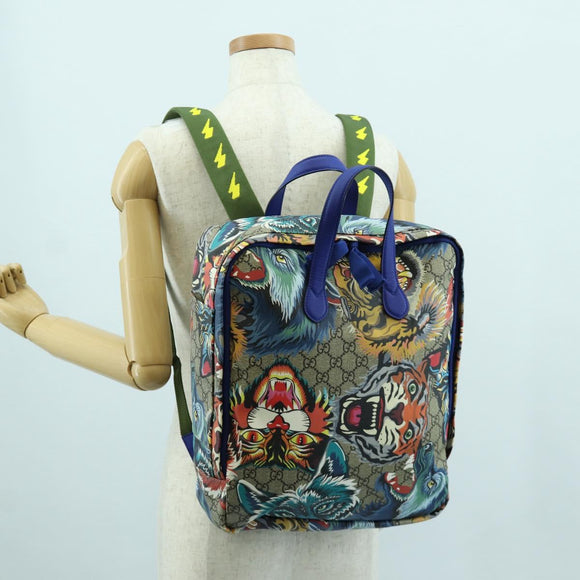 GUCCI GG Supreme Angry Cat Backpack PVC 2way Beige Silver 477875 Auth 171509SAM