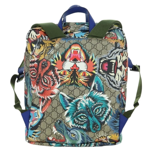 GUCCI GG Supreme Angry Cat Backpack PVC 2way Beige Silver 477875 Auth 171509SAM