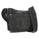 CHANEL COCO Mark Shoulder Bag Denim Navy Gold CC Auth 171512SAM-1