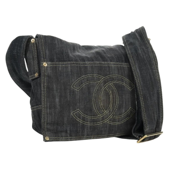 CHANEL COCO Mark Shoulder Bag Denim Navy Gold CC Auth 171512SAM