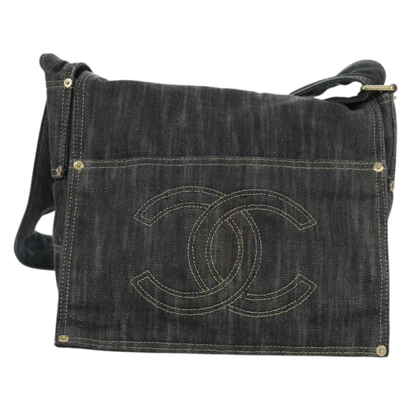 CHANEL COCO Mark Shoulder Bag Denim Navy Gold CC Auth 171512SAM