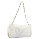 CHANEL Chain Shoulder Bag Pile White Silver CC Auth 171518A-1