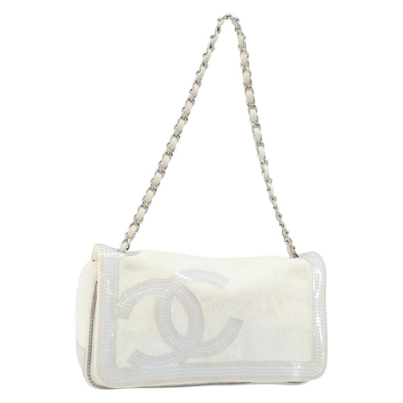 CHANEL Chain Shoulder Bag Pile White Silver CC Auth 171518A