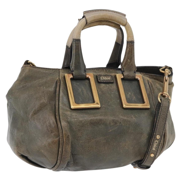 Chloe Etel Hand Bag Leather 2way Gray Gold Auth 171522