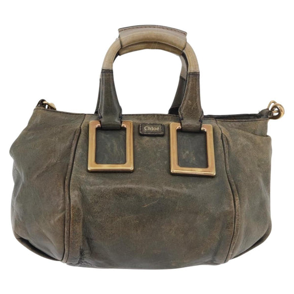 Chloe Etel Hand Bag Leather 2way Gray Gold Auth 171522