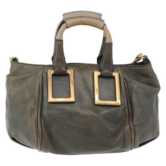 Chloe Etel Hand Bag Leather 2way Gray Gold Auth 171522