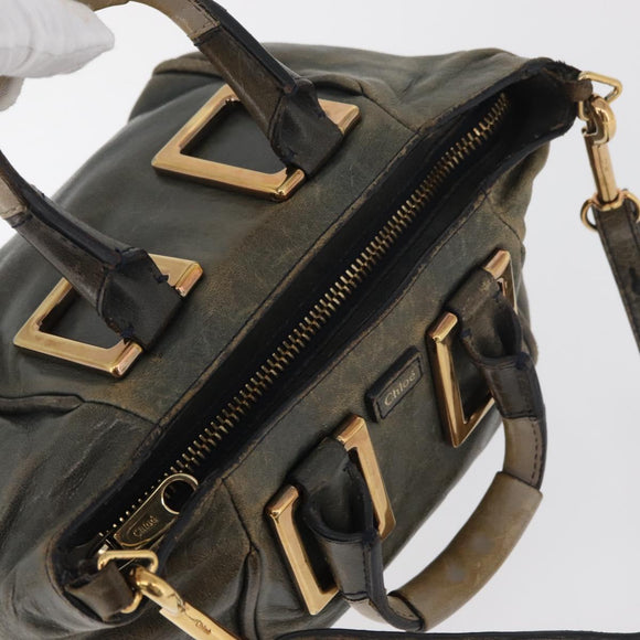 Chloe Etel Hand Bag Leather 2way Gray Gold Auth 171522
