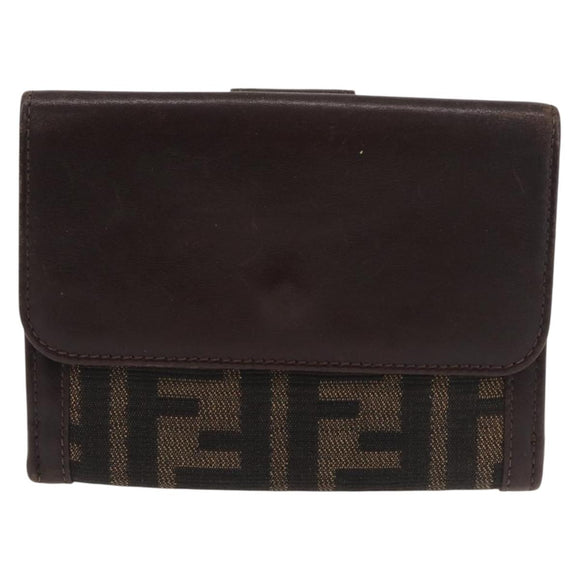FENDI Zucca Canvas Bifold Wallet Black Brown Auth 171523