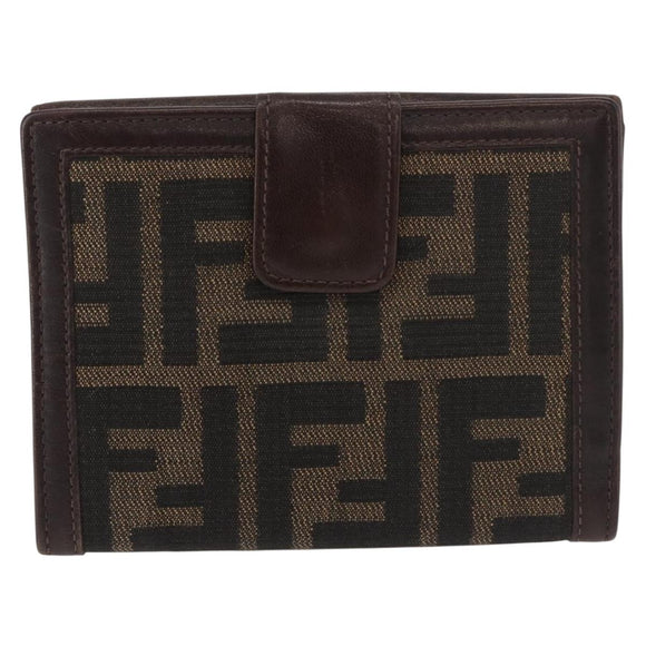 FENDI Zucca Canvas Bifold Wallet Black Brown Auth 171523
