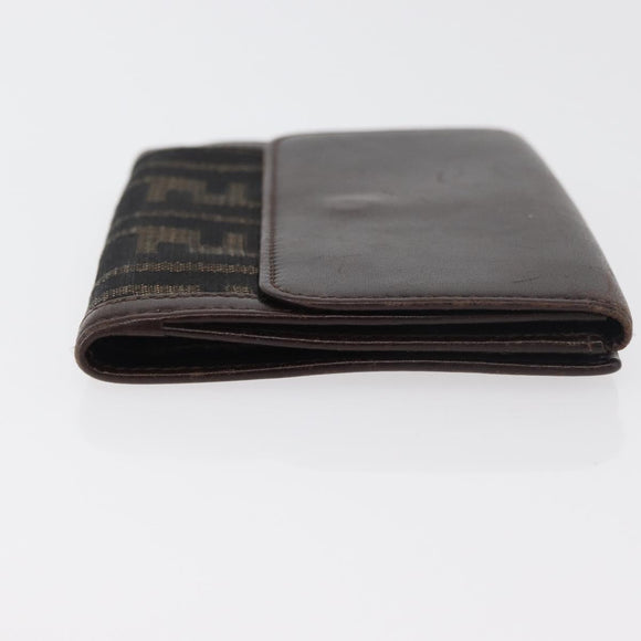 FENDI Zucca Canvas Bifold Wallet Black Brown Auth 171523
