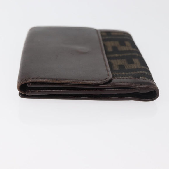 FENDI Zucca Canvas Bifold Wallet Black Brown Auth 171523