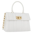 Salvatore Ferragamo Gancini Chain Bag Leather 2way White Gold Auth 171530M-1