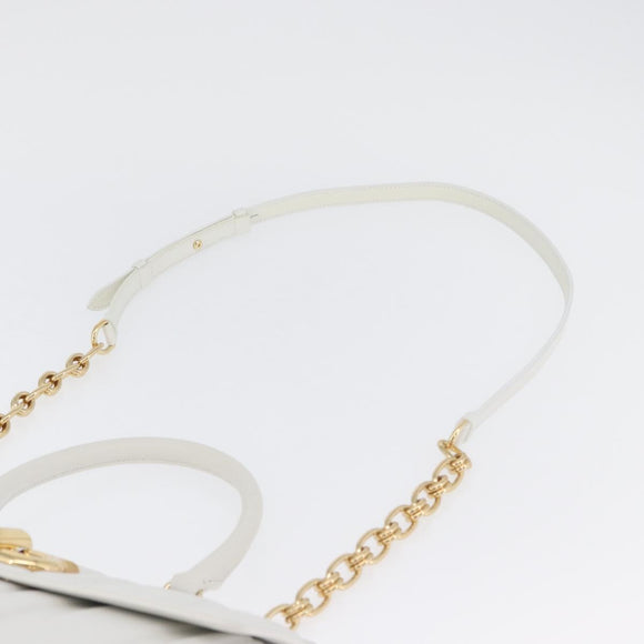 Salvatore Ferragamo Gancini Chain Bag Leather 2way White Gold Auth 171530M