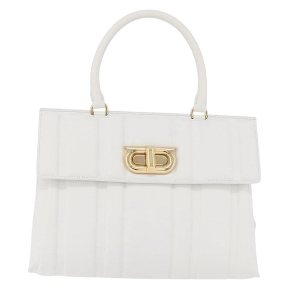 Salvatore Ferragamo Gancini Chain Bag Leather 2way White Gold Auth 171530M