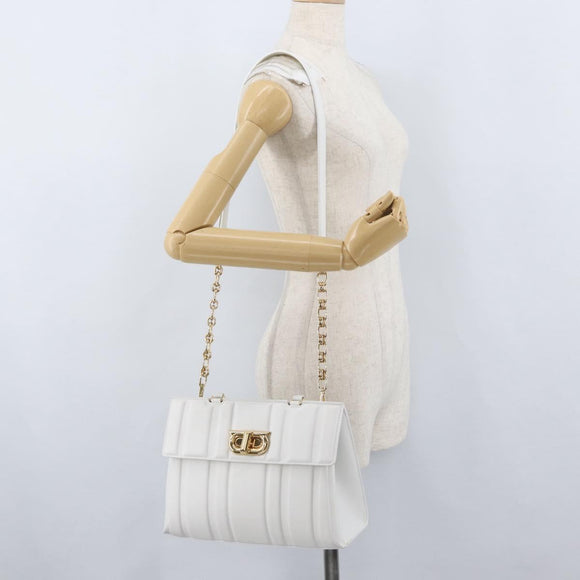 Salvatore Ferragamo Gancini Chain Bag Leather 2way White Gold Auth 171530M