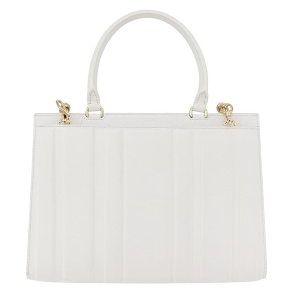 Salvatore Ferragamo Gancini Chain Bag Leather 2way White Gold Auth 171530M