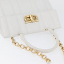 Salvatore Ferragamo Gancini Chain Bag Leather 2way White Gold Auth 171530M-6