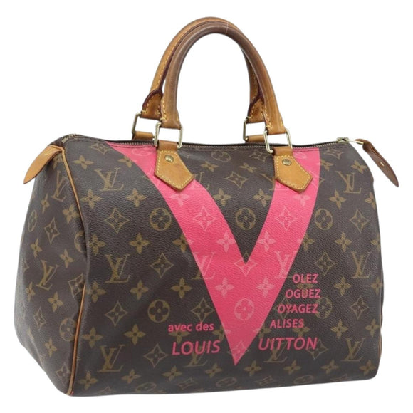 LOUIS VUITTON Monogram V Line Speedy 30 Hand Bag Pink LV Auth 171531A