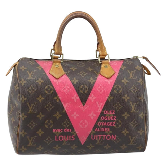 LOUIS VUITTON Monogram V Line Speedy 30 Hand Bag Pink LV Auth 171531A