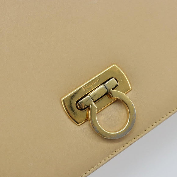 Salvatore Ferragamo Gancini Shoulder Bag Leather Beige Gold Auth 171532