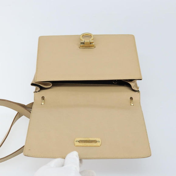 Salvatore Ferragamo Gancini Shoulder Bag Leather Beige Gold Auth 171532