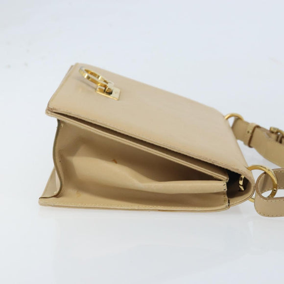 Salvatore Ferragamo Gancini Shoulder Bag Leather Beige Gold Auth 171532