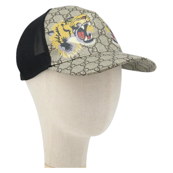 GUCCI GG Supreme Web Sherry Line Cap PVC L Beige Red Green 426887 Auth 171533