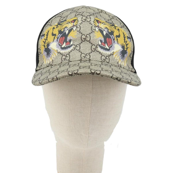 GUCCI GG Supreme Web Sherry Line Cap PVC L Beige Red Green 426887 Auth 171533