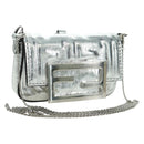 FENDI Zucca Canvas Chain Shoulder Pouch Nano Bucket Bag Silver Auth 171535M-1