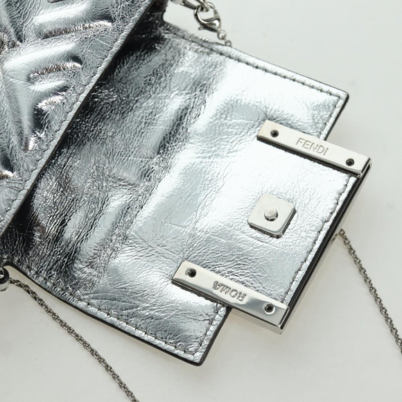 FENDI Zucca Canvas Chain Shoulder Pouch Nano Bucket Bag Silver Auth 171535M