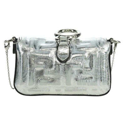 FENDI Zucca Canvas Chain Shoulder Pouch Nano Bucket Bag Silver Auth 171535M - 0