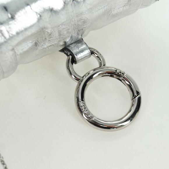 FENDI Zucca Canvas Chain Shoulder Pouch Nano Bucket Bag Silver Auth 171535M
