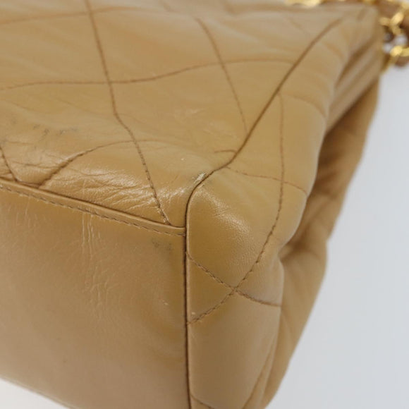 CHANEL Matelasse Chain Shoulder Bag Lamb Skin Beige Gold CC Auth 171543