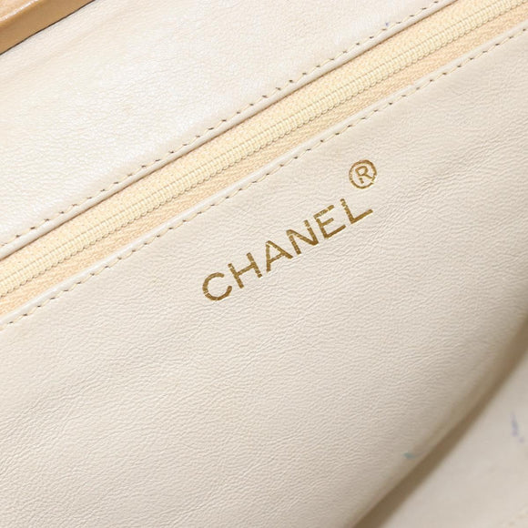 CHANEL Matelasse Chain Shoulder Bag Lamb Skin Beige Gold CC Auth 171543
