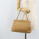 CHANEL Matelasse Chain Shoulder Bag Lamb Skin Beige Gold CC Auth 171543-26