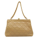 CHANEL Matelasse Chain Shoulder Bag Lamb Skin Beige Gold CC Auth 171543-2