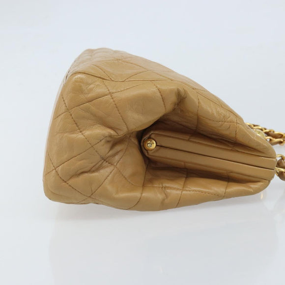 CHANEL Matelasse Chain Shoulder Bag Lamb Skin Beige Gold CC Auth 171543