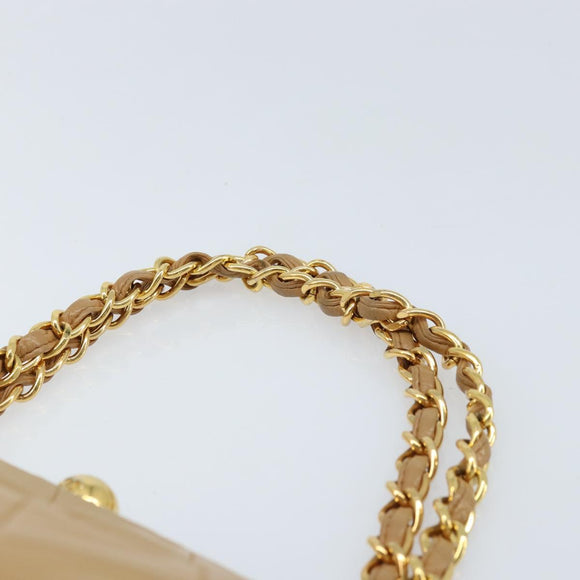 CHANEL Matelasse Chain Shoulder Bag Lamb Skin Beige Gold CC Auth 171543