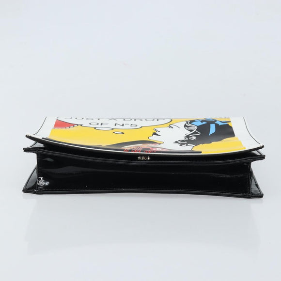 CHANEL Mademoiselle Clutch Bag Patent leather Silver Multicolor CC Auth 171544V