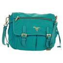 PRADA Shoulder Bag Nylon Turquoise Blue Gold Auth 171551A-1