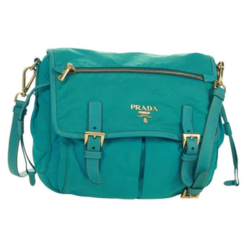 PRADA Shoulder Bag Nylon Turquoise Blue Gold Auth 171551A