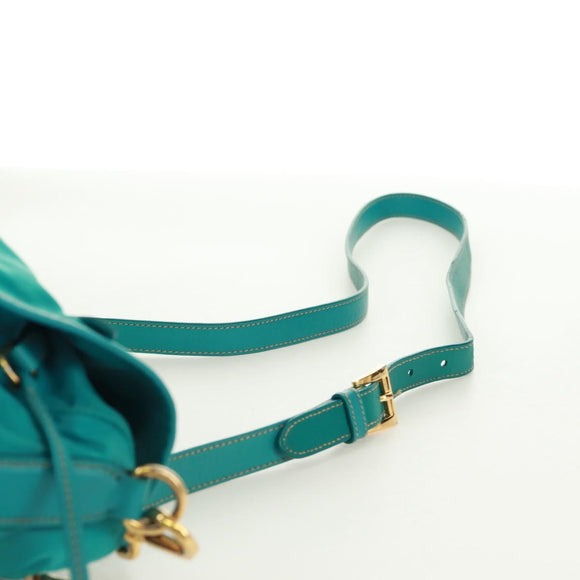 PRADA Shoulder Bag Nylon Turquoise Blue Gold Auth 171551A