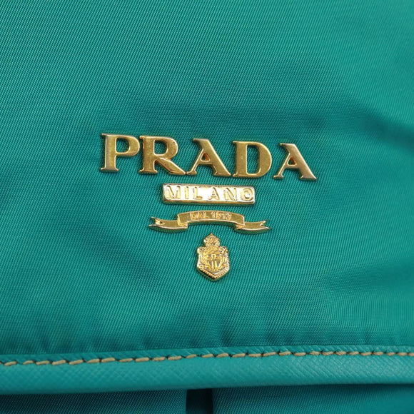 PRADA Shoulder Bag Nylon Turquoise Blue Gold Auth 171551A