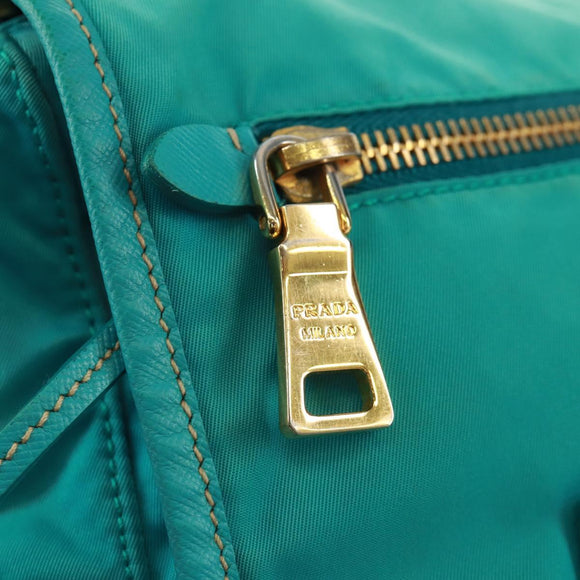 PRADA Shoulder Bag Nylon Turquoise Blue Gold Auth 171551A