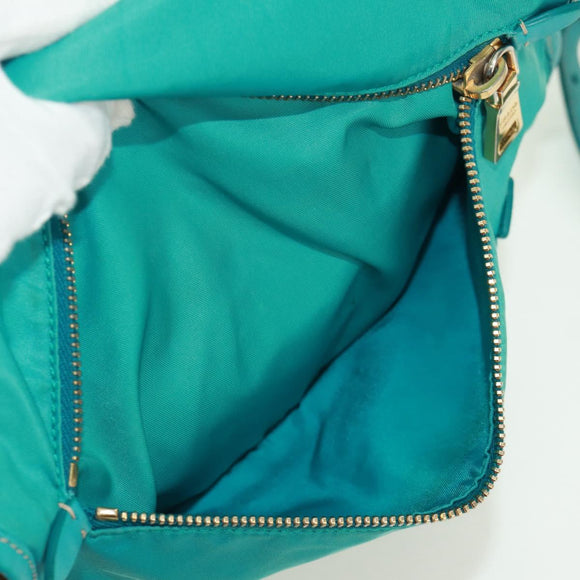 PRADA Shoulder Bag Nylon Turquoise Blue Gold Auth 171551A