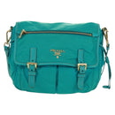 PRADA Shoulder Bag Nylon Turquoise Blue Gold Auth 171551A-13